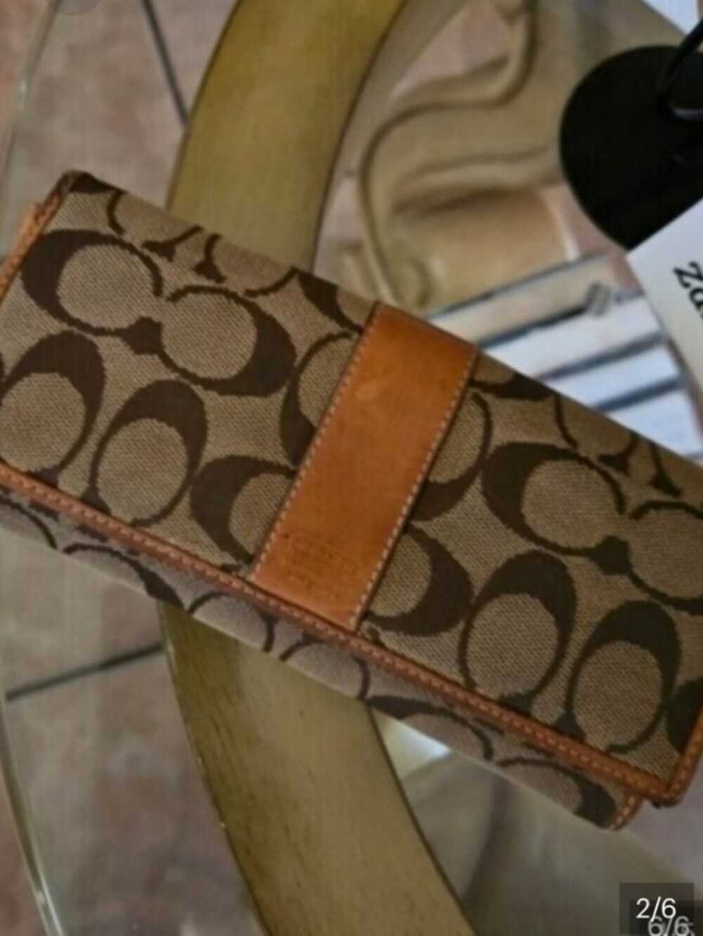 COACH Tan Stripe Genuine Leather Signature C Full size Wallet